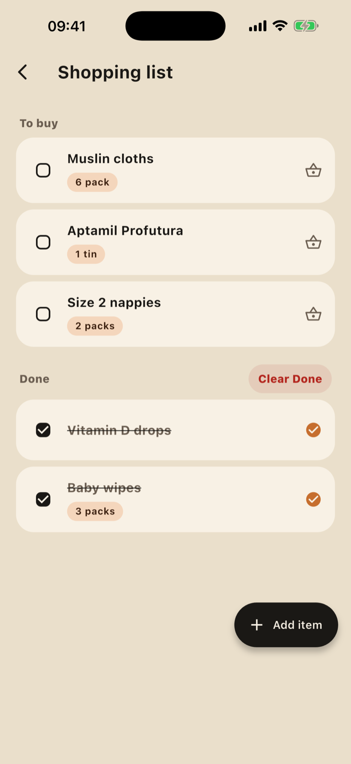 Shared shopping list for caretakers